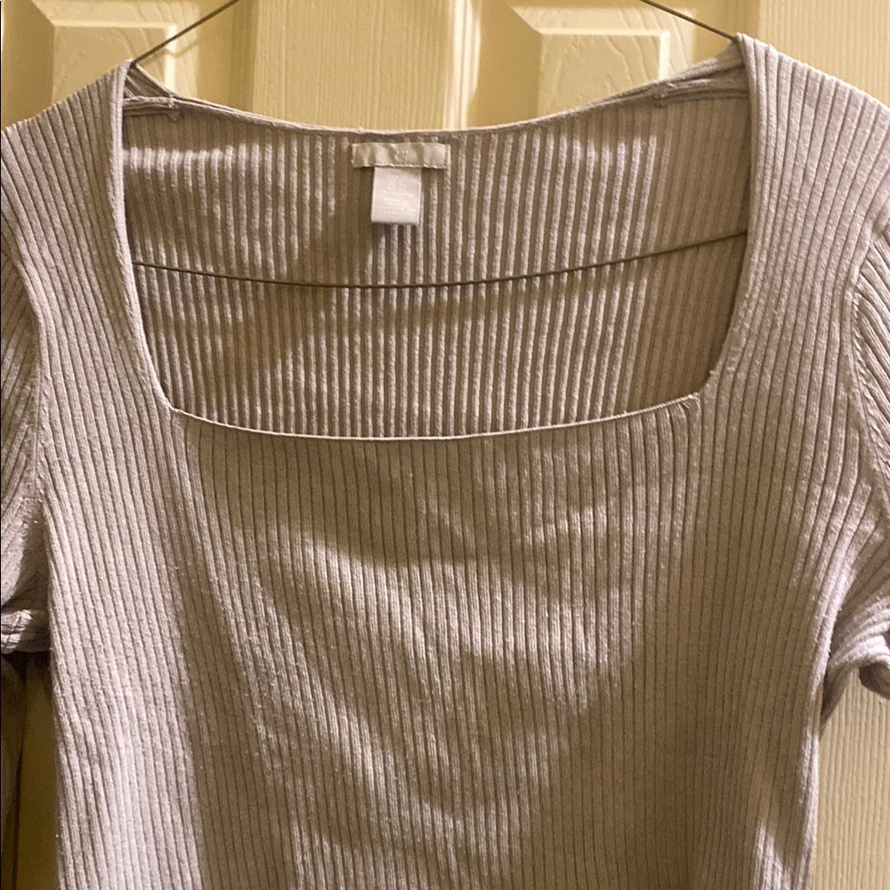 Gray Ribbed Long Sleeve Top - Picture 3 of 4